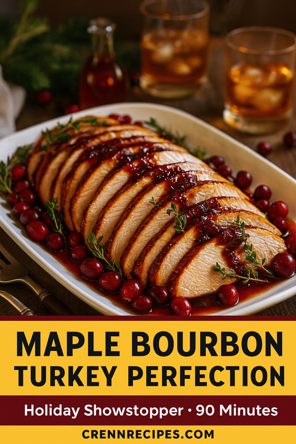 Pinterest pin for maple bourbon turkey breast - Holiday showstopper recipe in 90 minutes