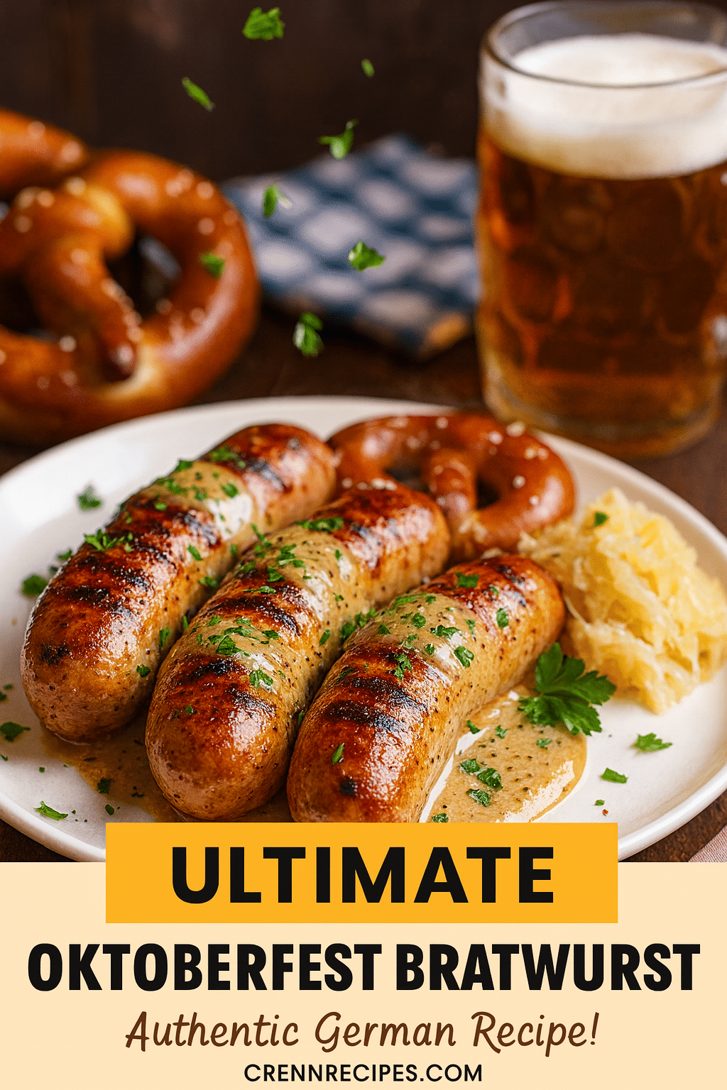 Pinterest pin for Ultimate Oktoberfest Bratwurst - Authentic German Recipe elegant-entrees