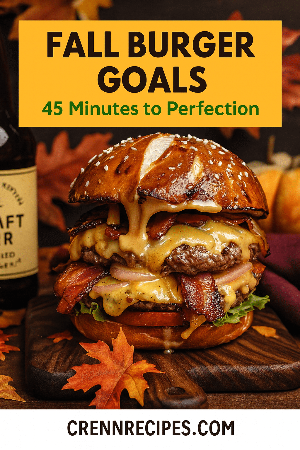 Pinterest pin for Oktoberfest Pretzel Bun Beer Cheese Burger - 45 Minutes to Perfection gourmet appetizers