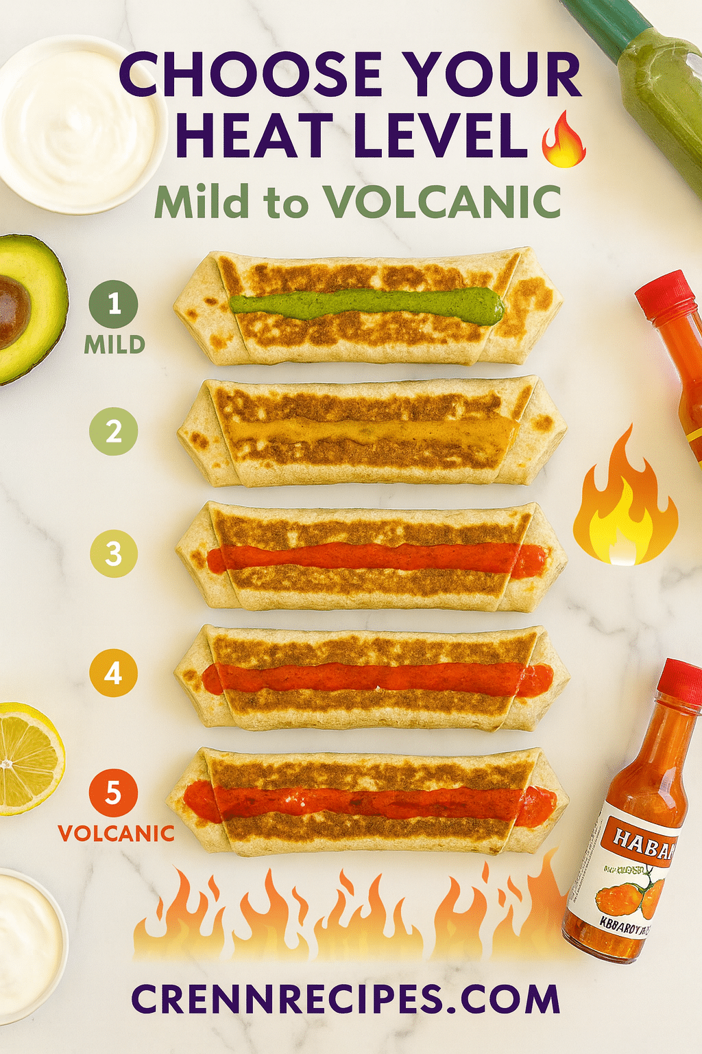 Pinterest pin for Volcanic Habanero Crunchwrap Monster - 5 Heat Levels gourmet-appetizers