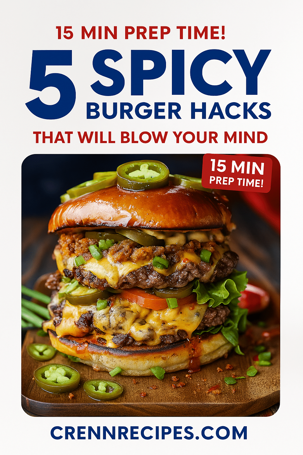 Pinterest pin for spicy burger hacks - 15 min prep elegant-entrees