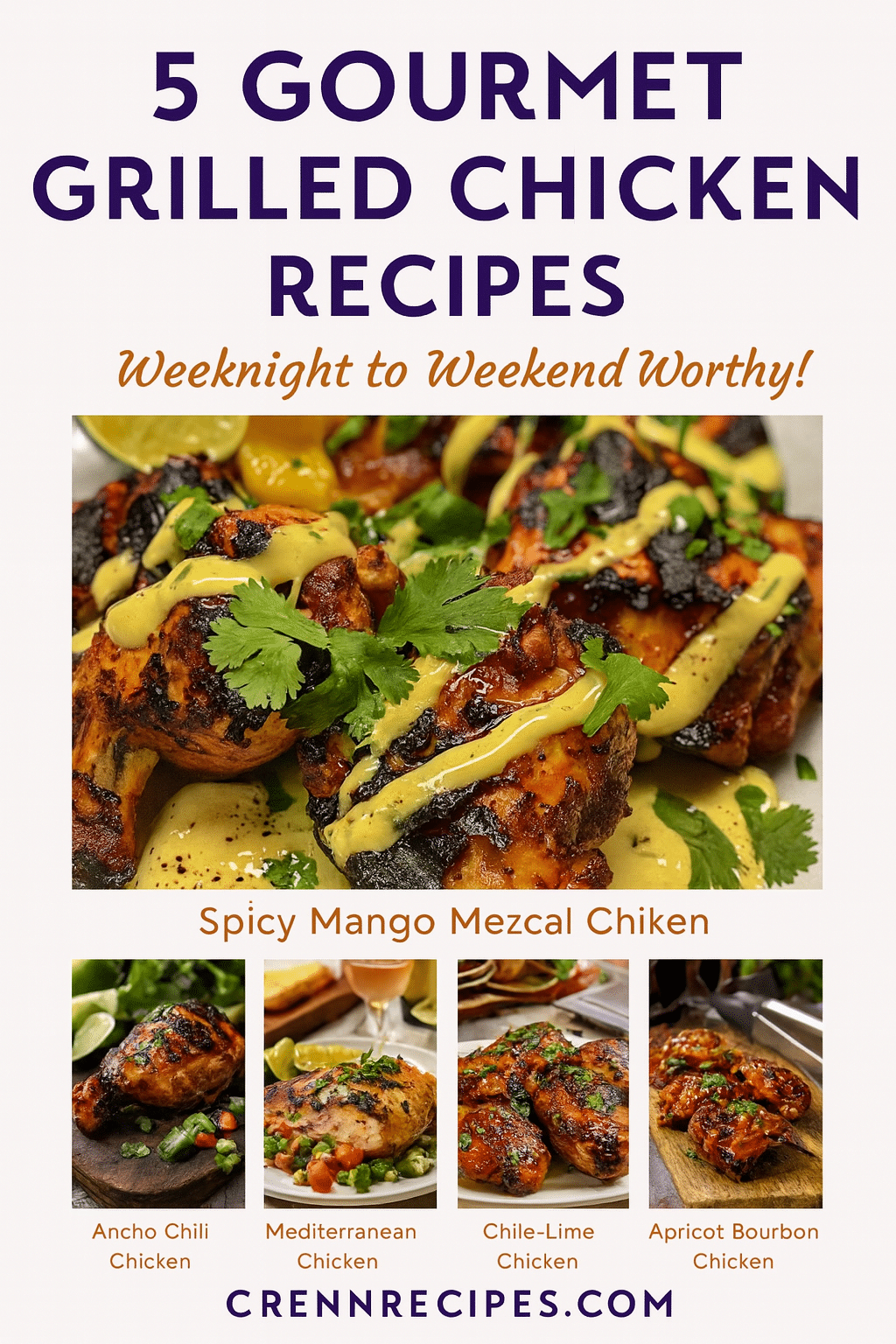 Pinterest pin for spicy mango mezcal chicken - gourmet grilled chicken recipes collection
