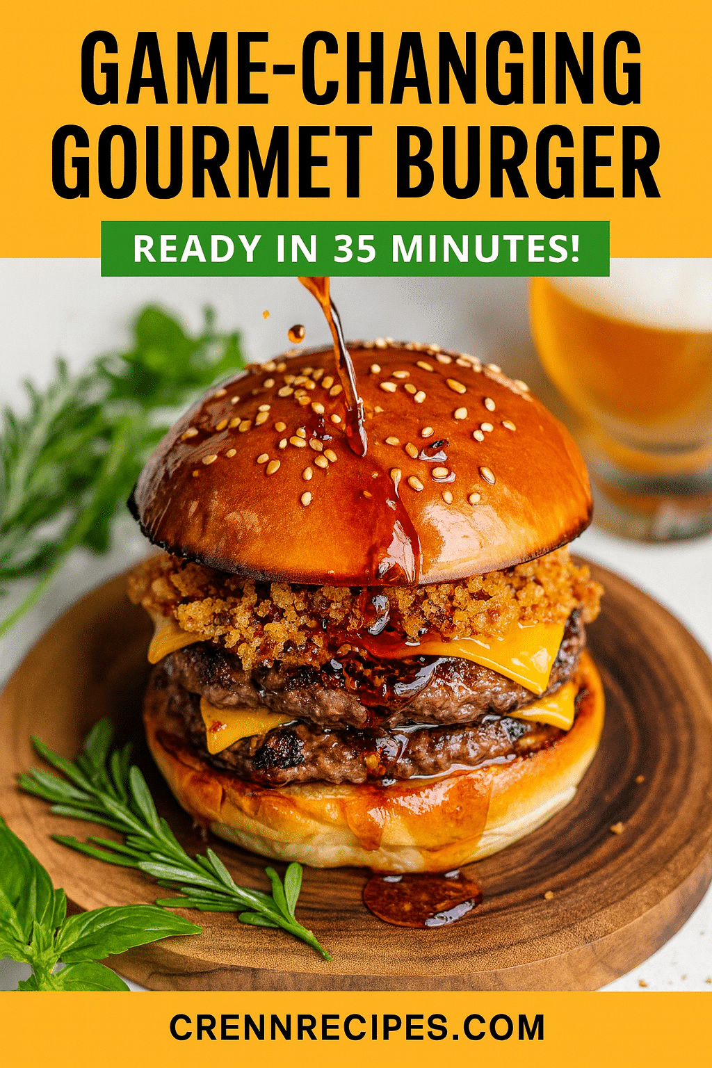Pinterest pin for Sriracha-Honey Glazed Smash Burger - Ready in 35 minutes gourmet-appetizers