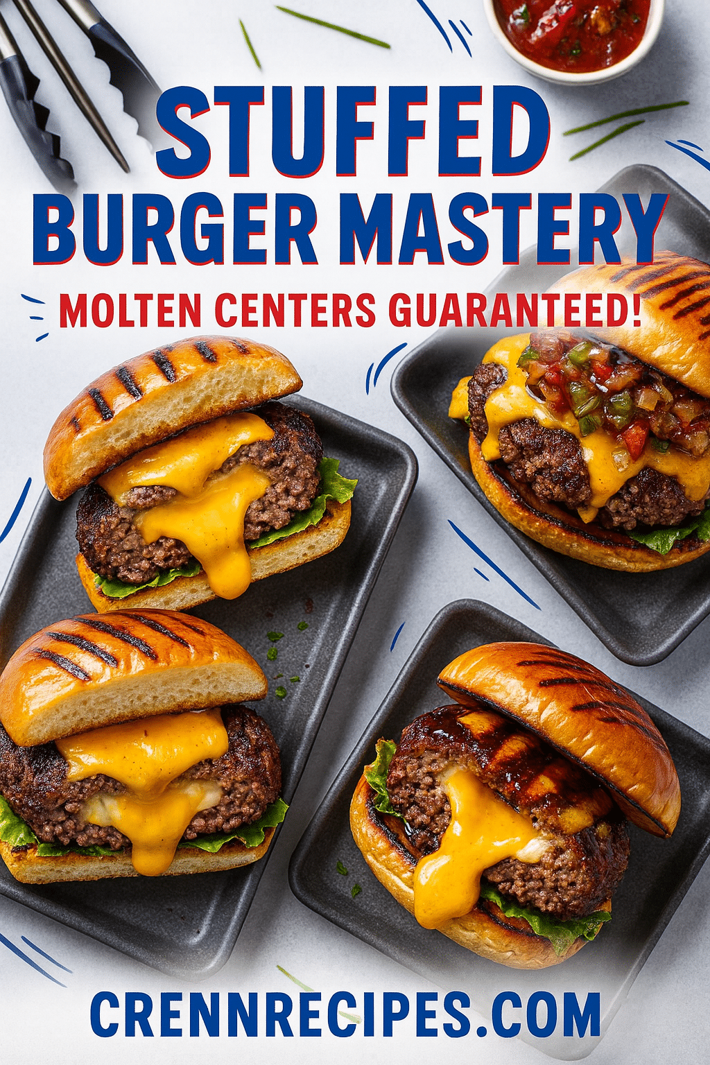 Pinterest pin for Hellfire Cheese Stuffed Burger - molten center guaranteed elegant-entrees