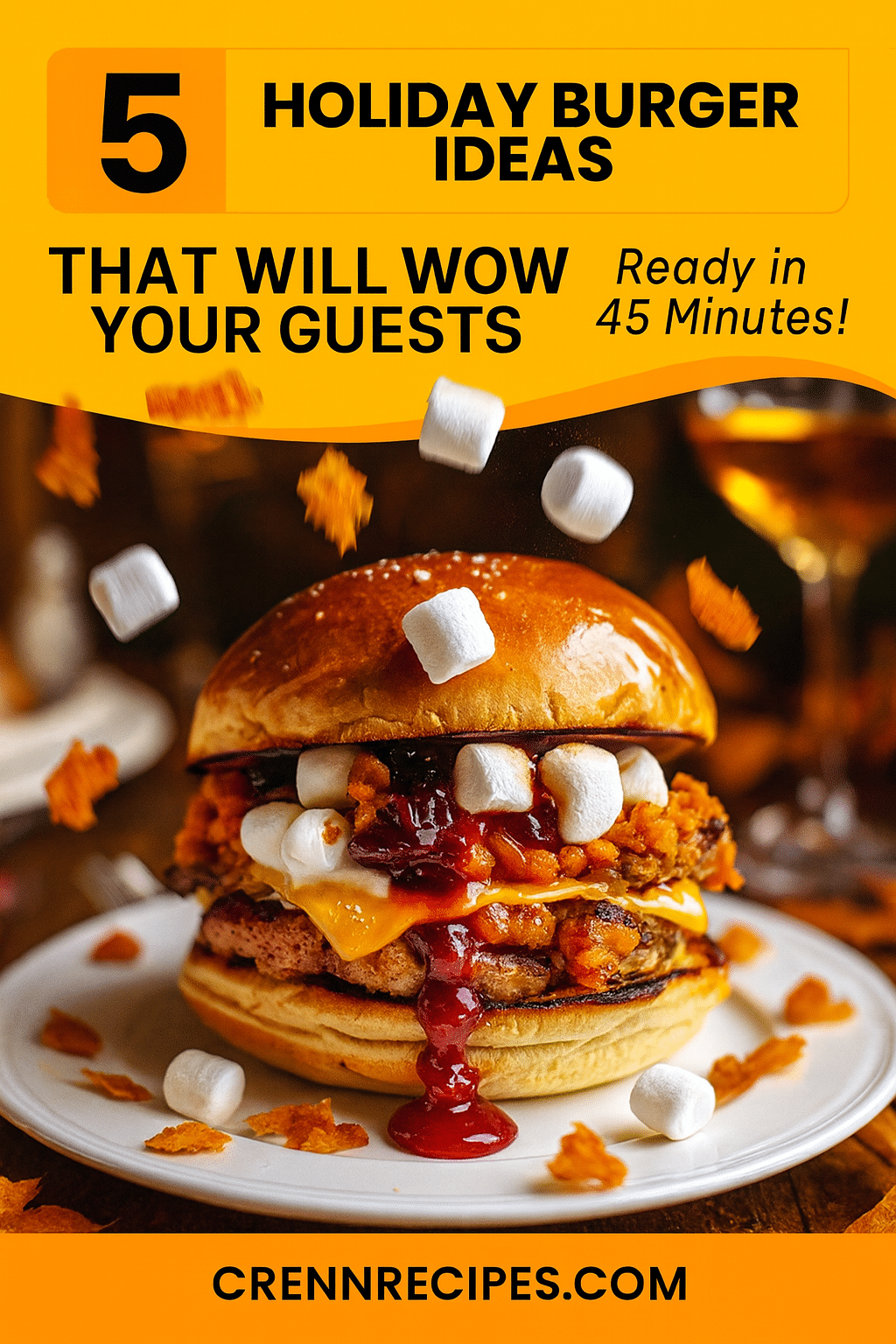 Pinterest pin for Sweet Potato Marshmallow Thanksgiving Burger - Ready in 45 Minutes gourmet-appetizers