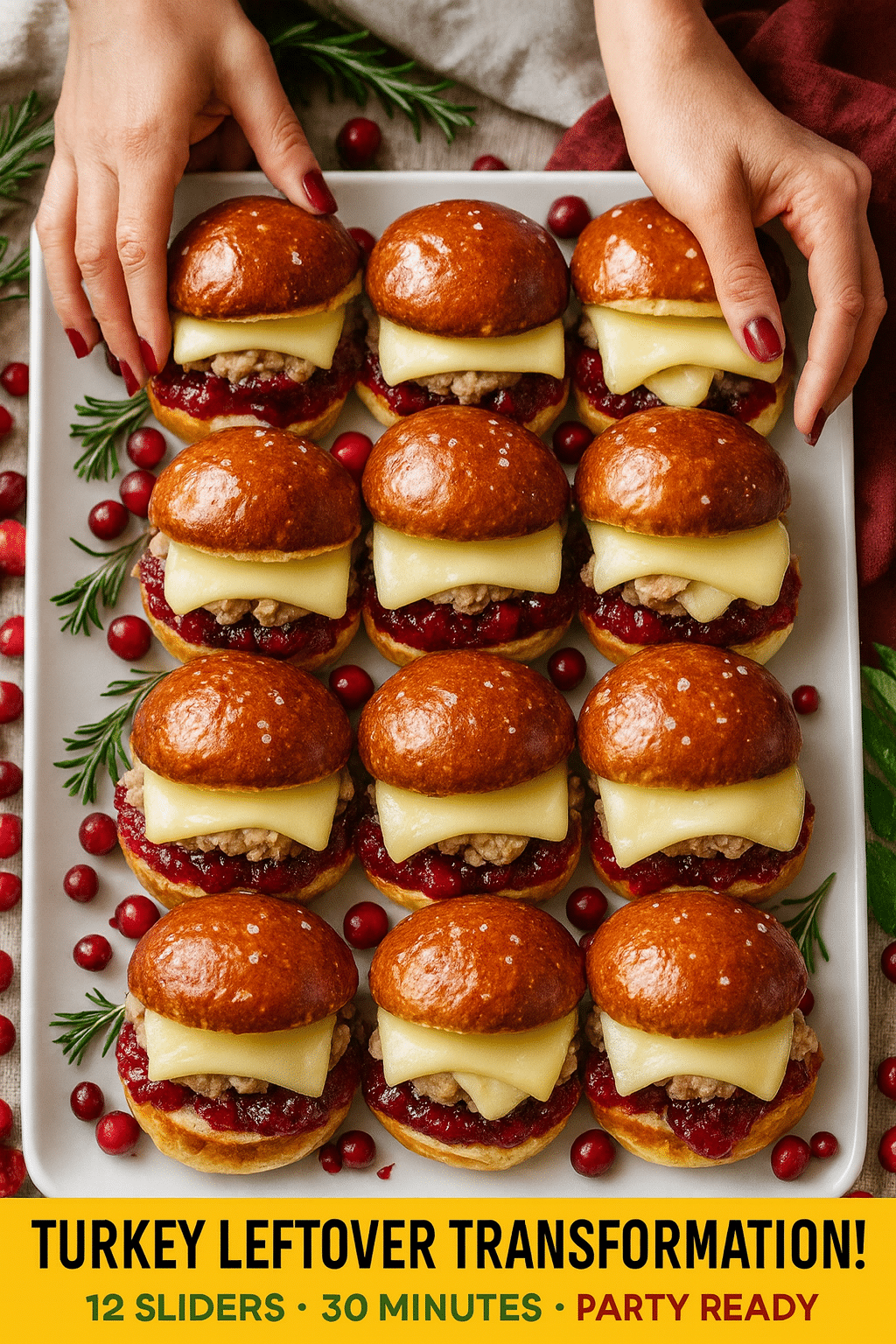 Pinterest pin for cranberry brie turkey sliders - 30 minute holiday appetizers party food