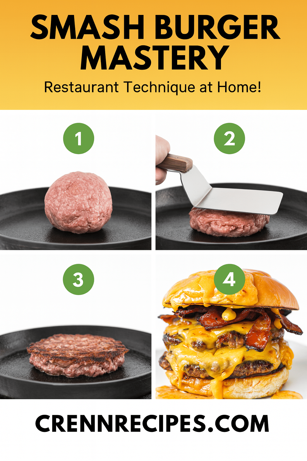 Smash burger technique tutorial pin - step-by-step gourmet-appetizers guide
