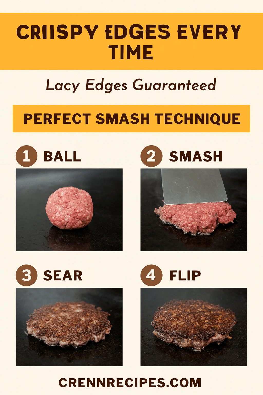 Smash burger technique tutorial pin - step-by-step elegant entrees guide
