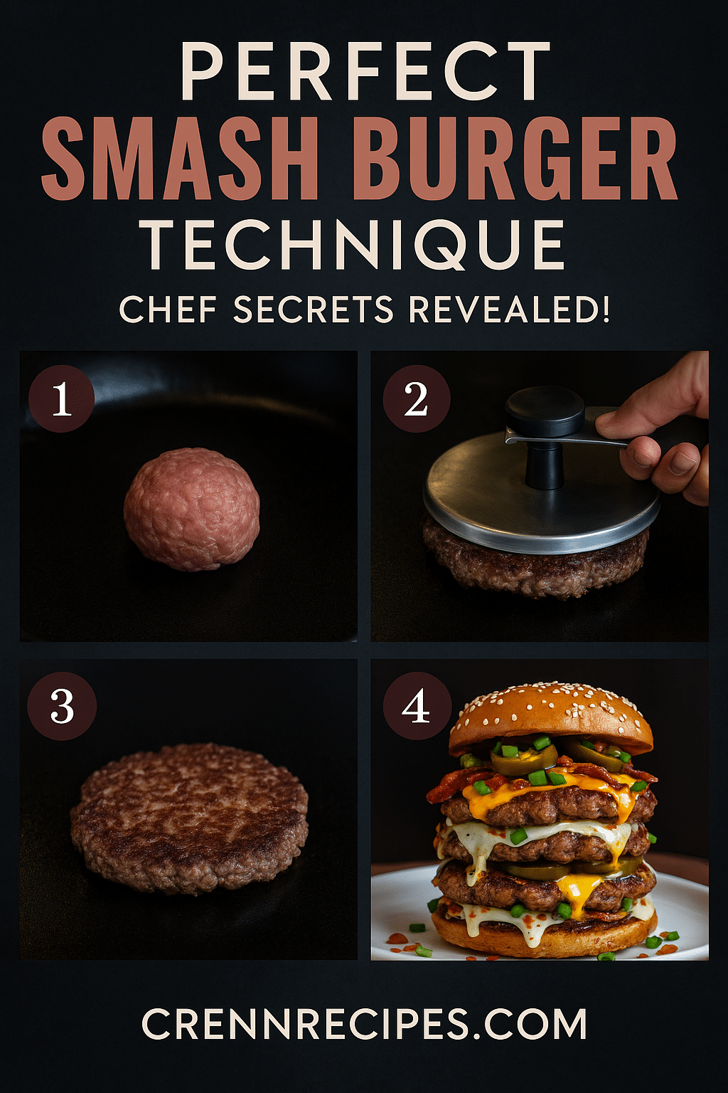 Smash burger technique tutorial pin - step-by-step burger guide