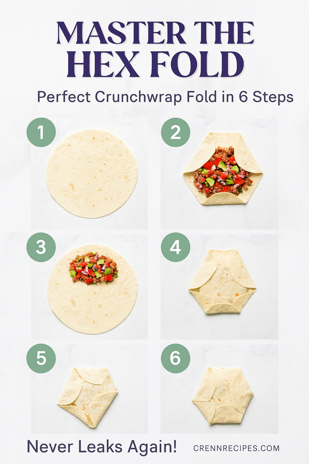 Perfect Crunchwrap Fold in 6 Steps tutorial pin - step-by-step gourmet-appetizers guide