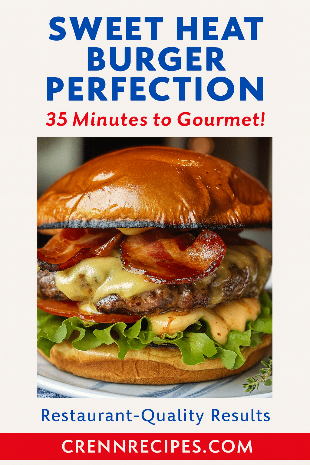Spicy maple bacon burger Pinterest recipe pin - sweet heat burger perfection spicy maple bacon burger