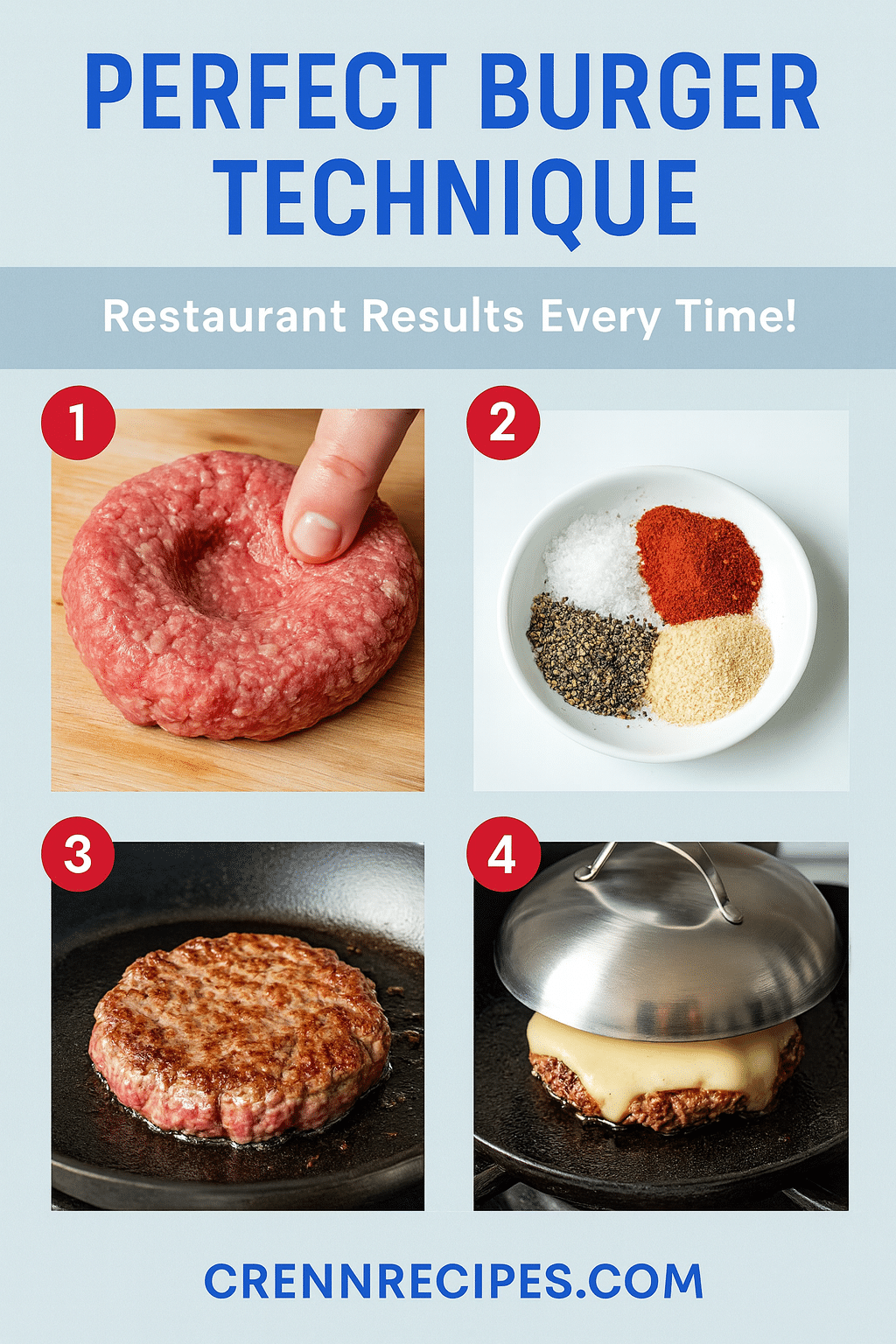 Perfect burger patty technique tutorial pin - step-by-step elegant entrees guide