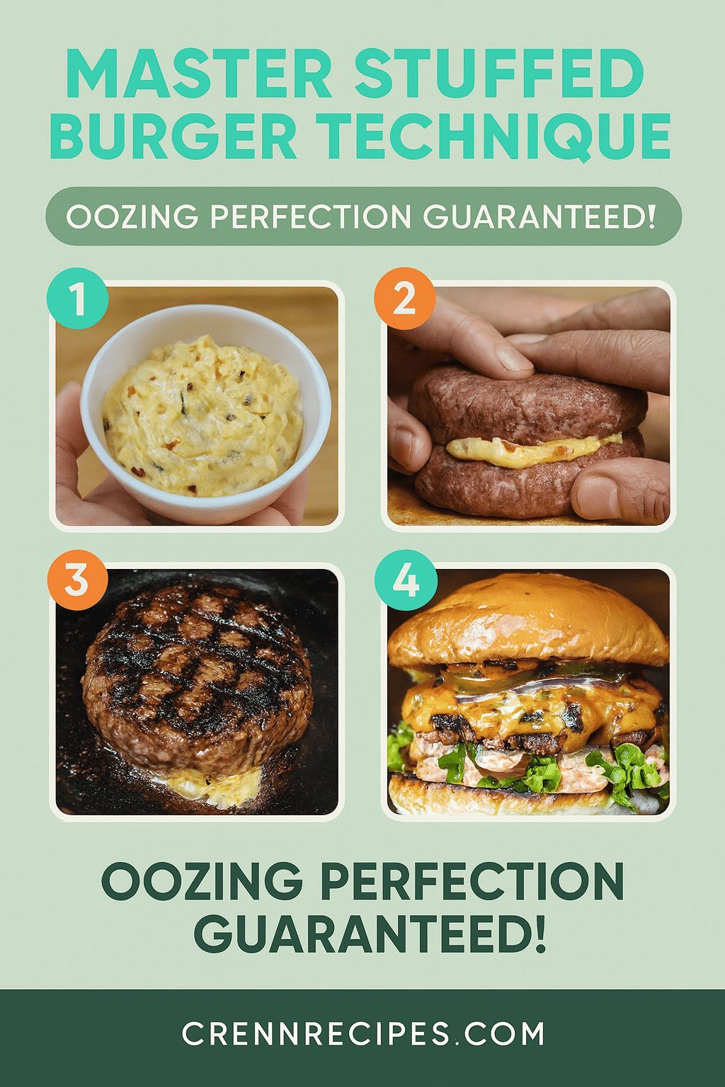 Stuffed burger technique tutorial pin - step-by-step gourmet-appetizers guide