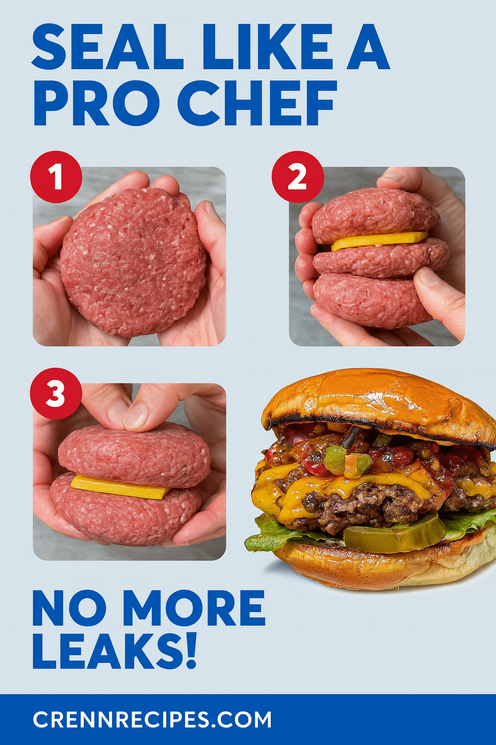 Perfect burger sealing technique tutorial pin - step-by-step elegant-entrees guide