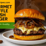 Truffle-Swiss Caramelized Onion Smash Burger recipe - CrennRecipes gourmet-appetizers truffle smash burger