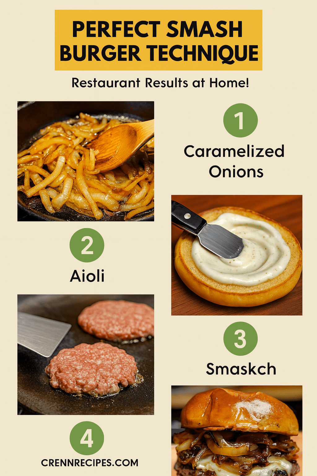 Perfect Smash Burger Technique tutorial pin - step-by-step gourmet-appetizers guide