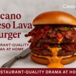 Volcano Queso Lava Bacon Explosion Burger recipe - CrennRecipes elegant-entrees volcano queso burger