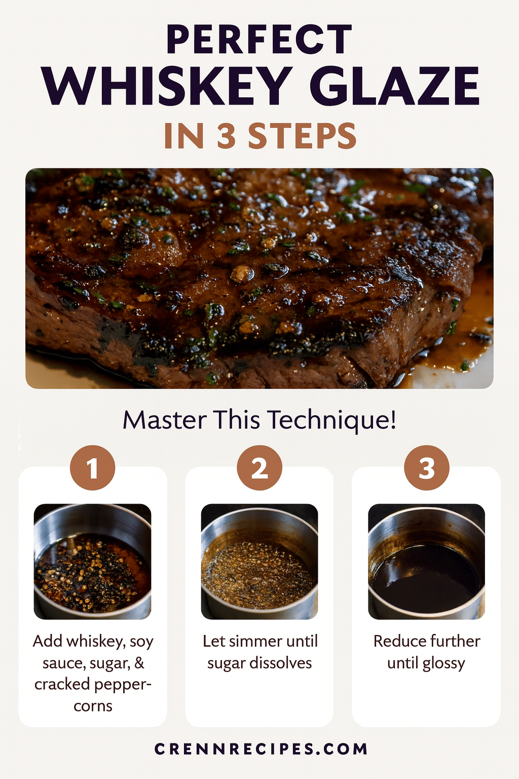 Perfect whiskey glaze tutorial pin - step-by-step elegant entrees guide