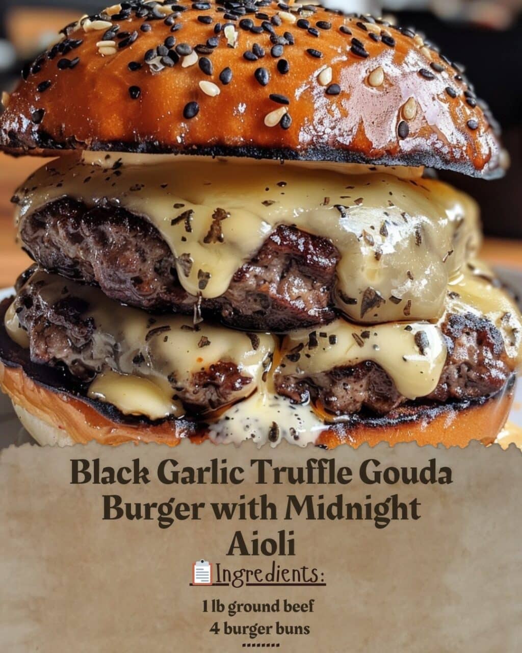 Black Garlic Truffle Gouda Burger with Midnight Aioli