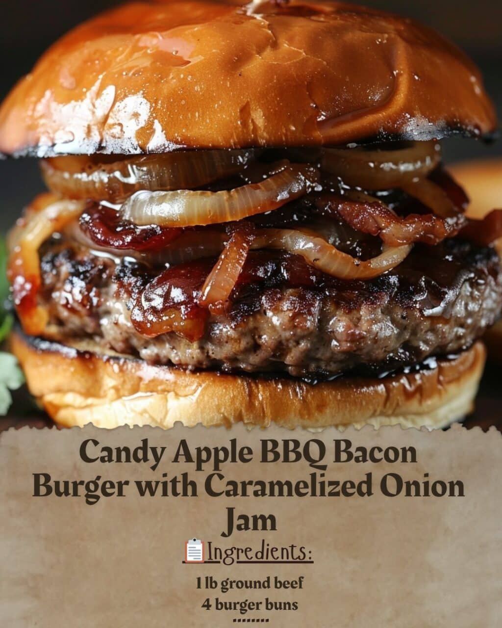 Candy Apple BBQ Bacon Burger with Caramelized Onion Jam