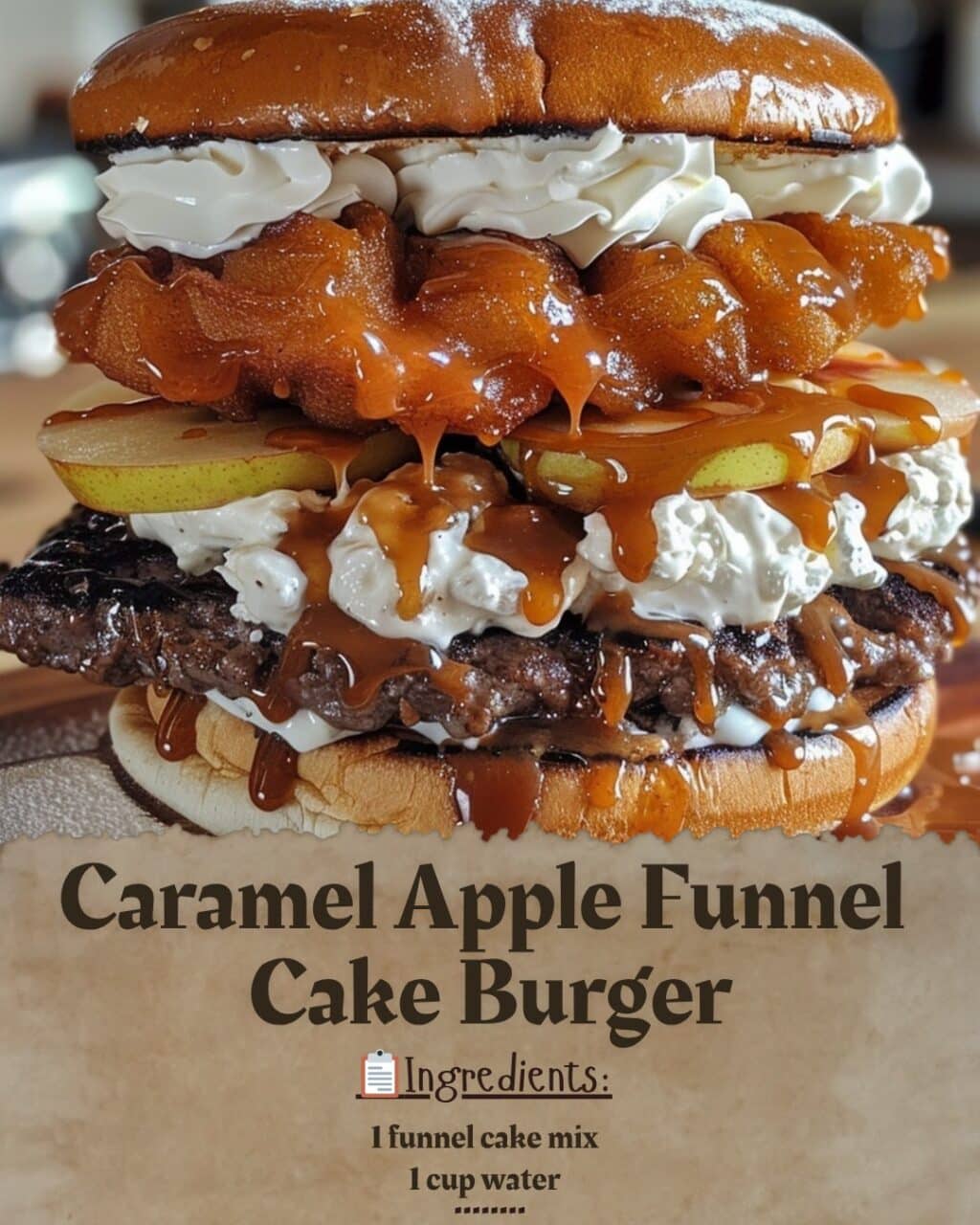 Caramel Apple Funnel Cake Burger
