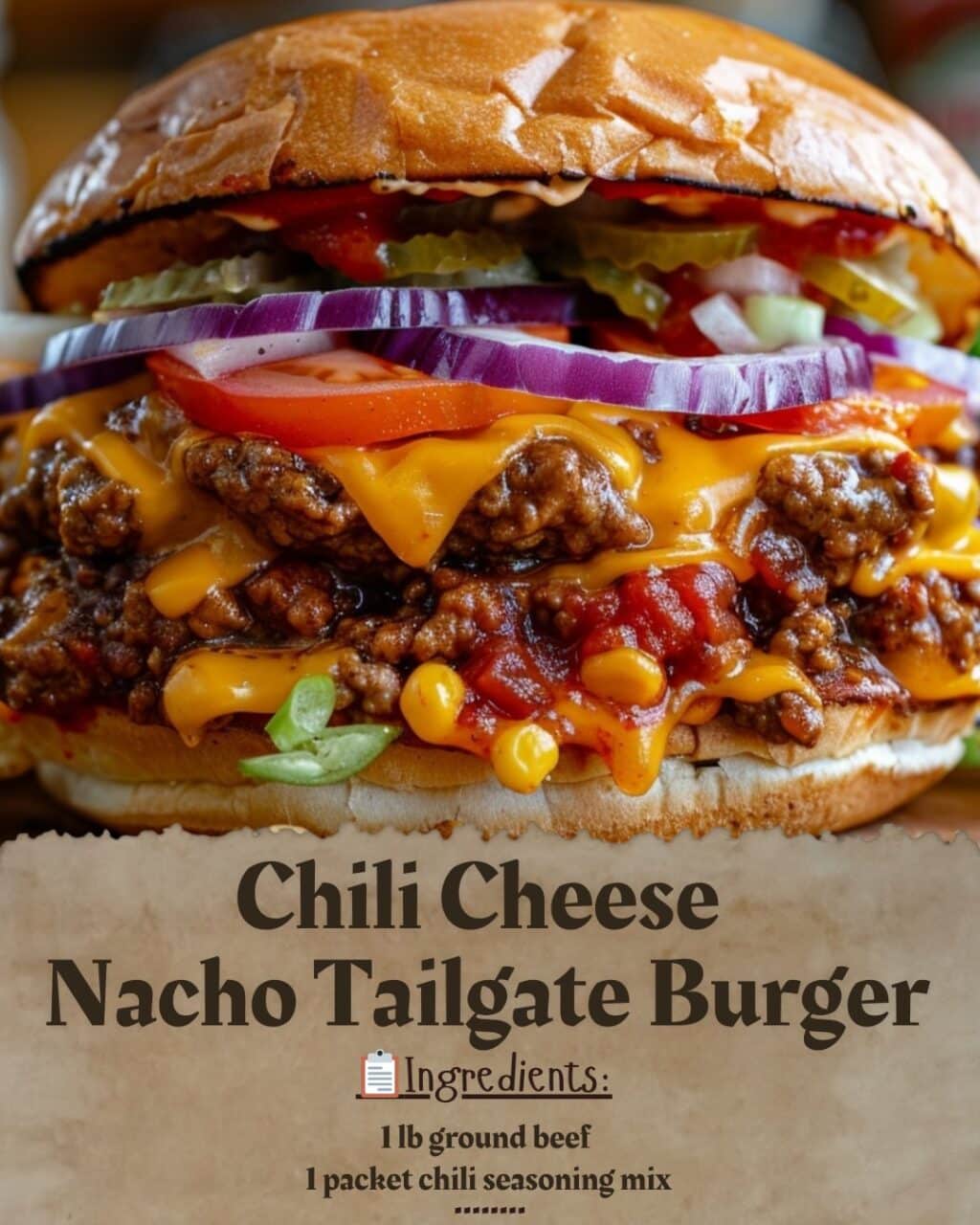 Chili Cheese Nacho Tailgate Burger