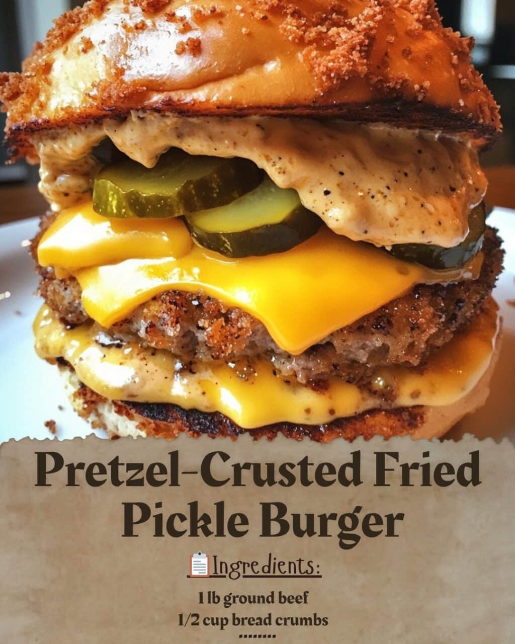Pretzel-Crusted Fried Pickle Burger
