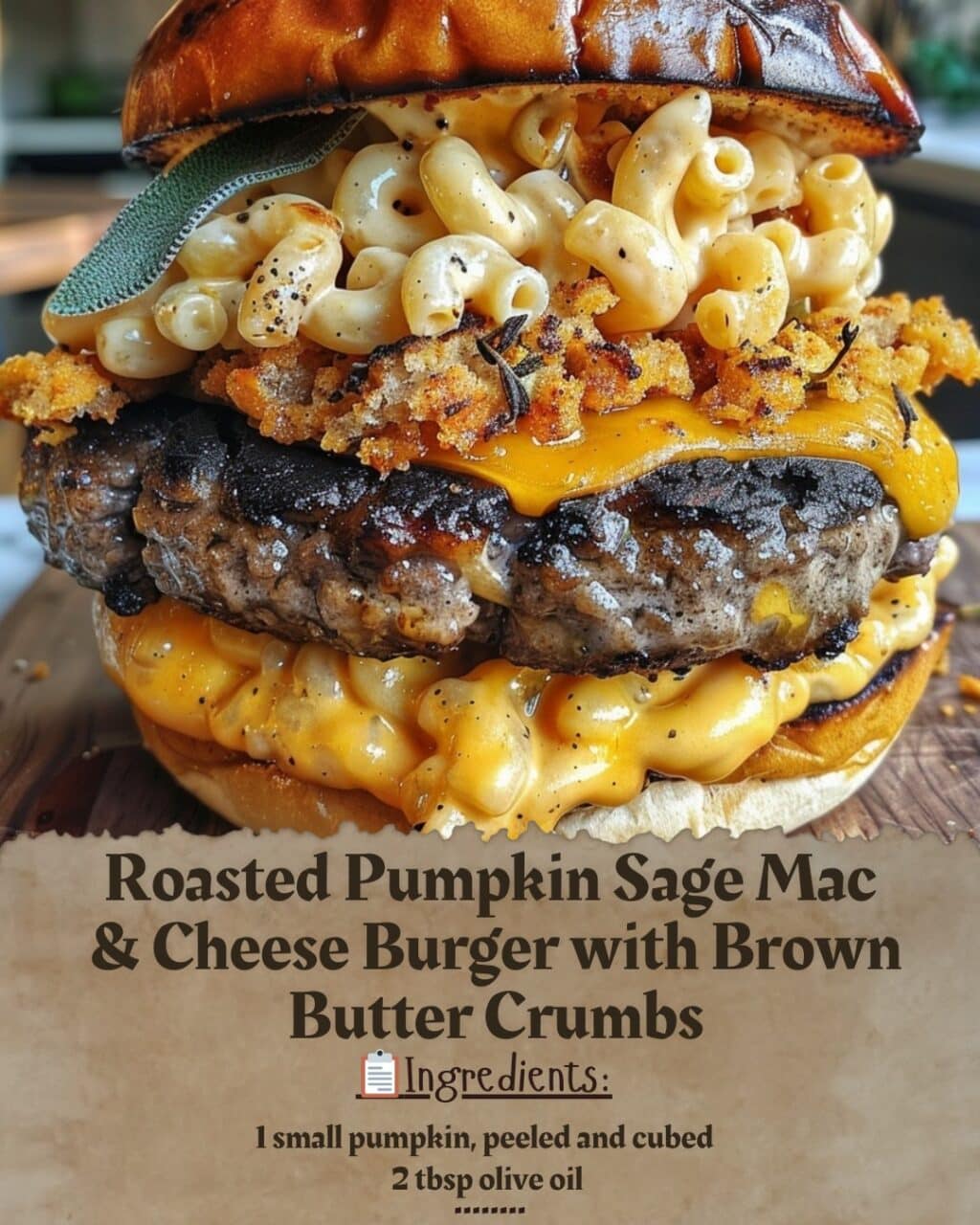 Roasted Pumpkin Sage Mac & Cheese Burger with Brown Butter Crumbs