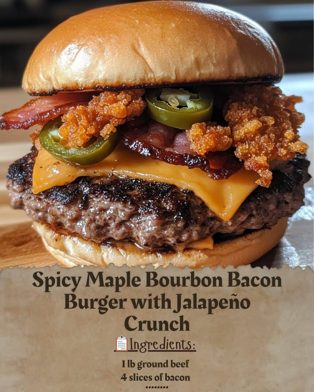Spicy Maple Bourbon Bacon Burger with Jalapeño Crunch