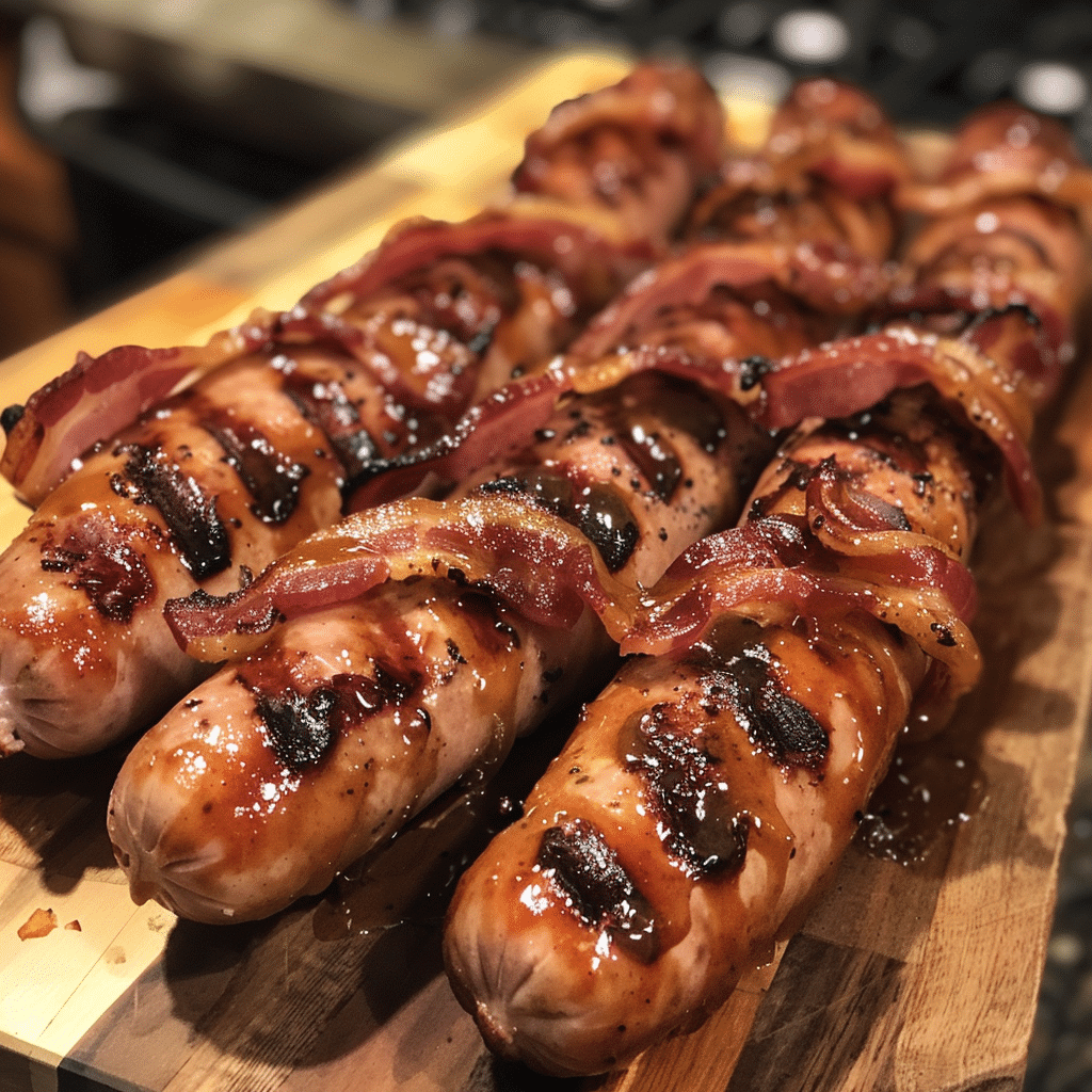How to make Apple Cider Glazed Bacon Brat Dogs — key cooking step