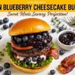 Bacon Blueberry Cheesecake Burger recipe - CrennRecipes elegant entrees gourmet burger with blueberry cream cheese filling