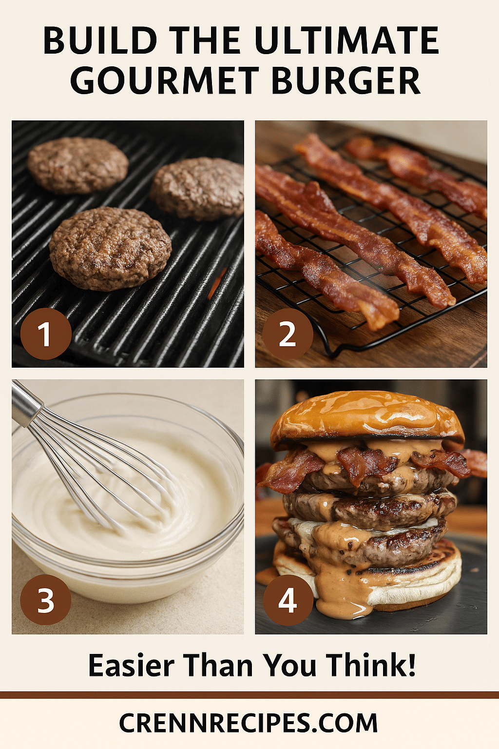 How to make bacon peanut butter cheesecake burger tutorial pin - step-by-step gourmet burger guide
