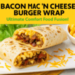 Bacon Mac 'n' Cheese Burger Wrap recipe - CrennRecipes gourmet appetizers bacon mac cheese burger wrap