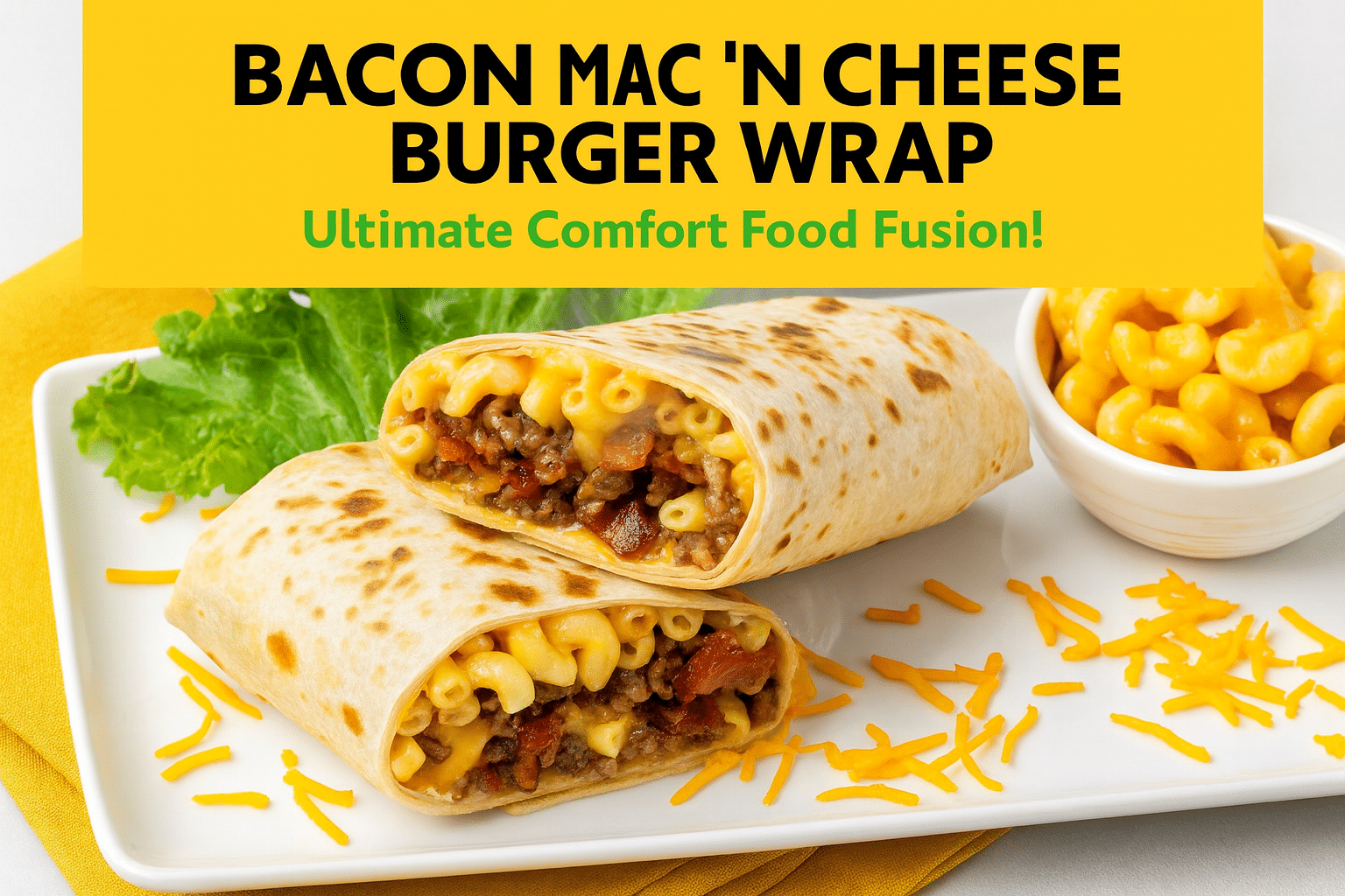 Bacon Mac 'n' Cheese Burger Wrap recipe - CrennRecipes gourmet appetizers bacon mac cheese burger wrap