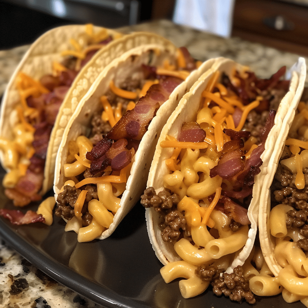 How to make Bacon Macaroni Cheeseburger Tacos — key cooking step