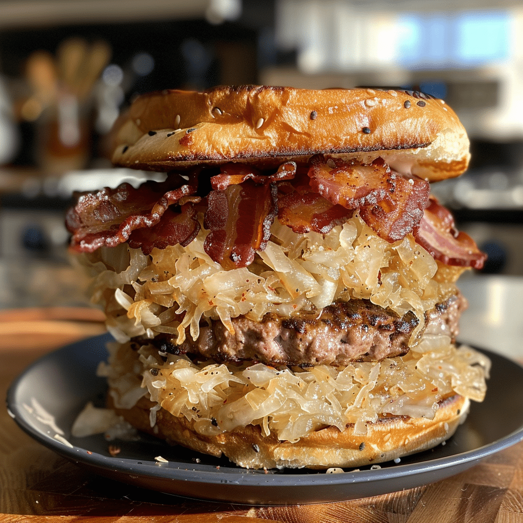 How to make Bavarian Bacon Sauerkraut Burger Stacks — key cooking step