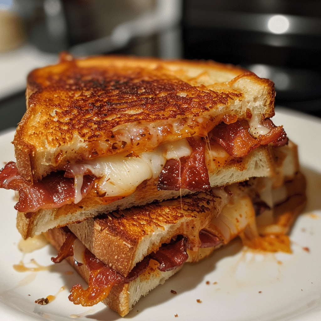 How to make BBQ Bacon Pizza Grilled Cheese — key cooking step