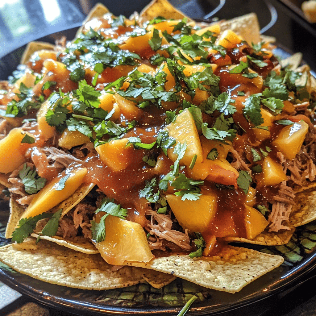 How to make Bourbon Peach Pulled Pork Nachos — key cooking step
