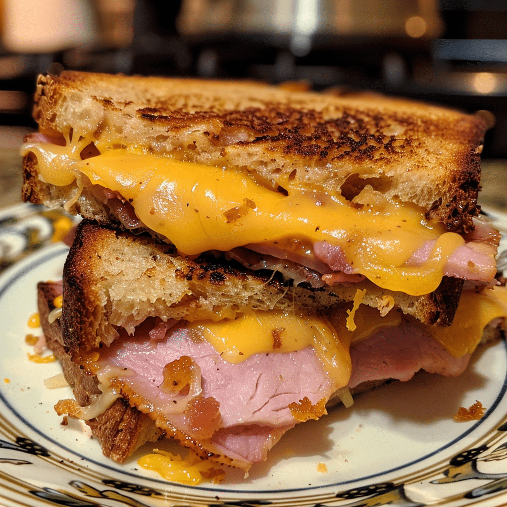 How to make Brown Sugar Bourbon Ham & Cheddar Melt — key cooking step