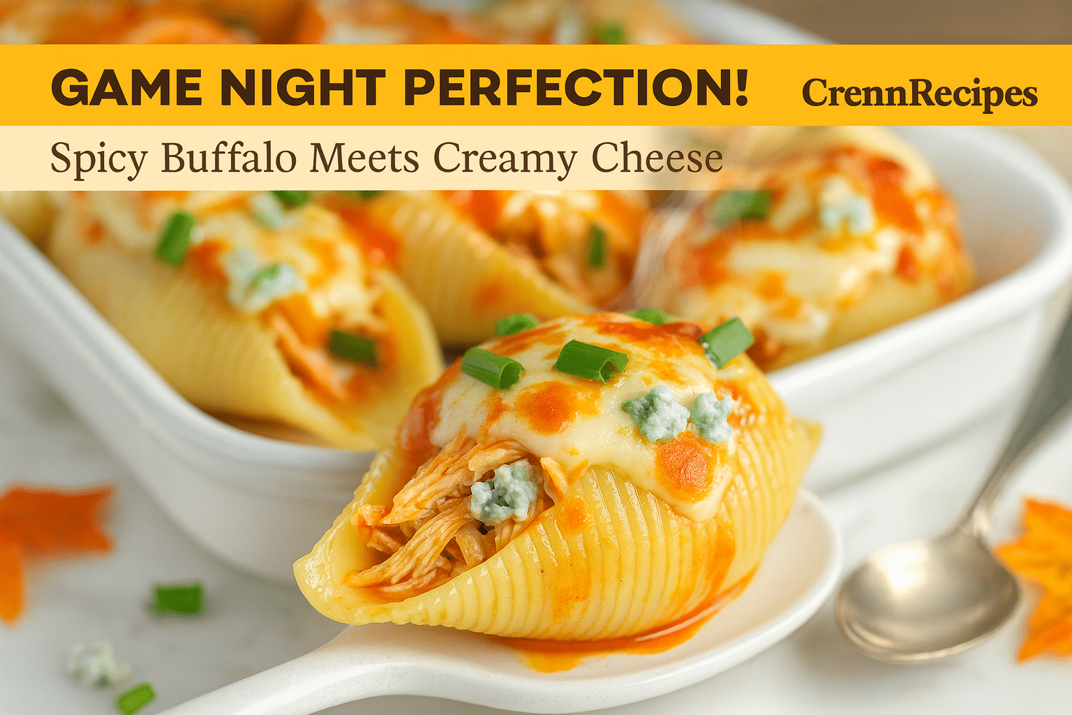 Baked Buffalo Chicken Stuffed Shells recipe - CrennRecipes elegant entrees buffalo chicken stuffed shells