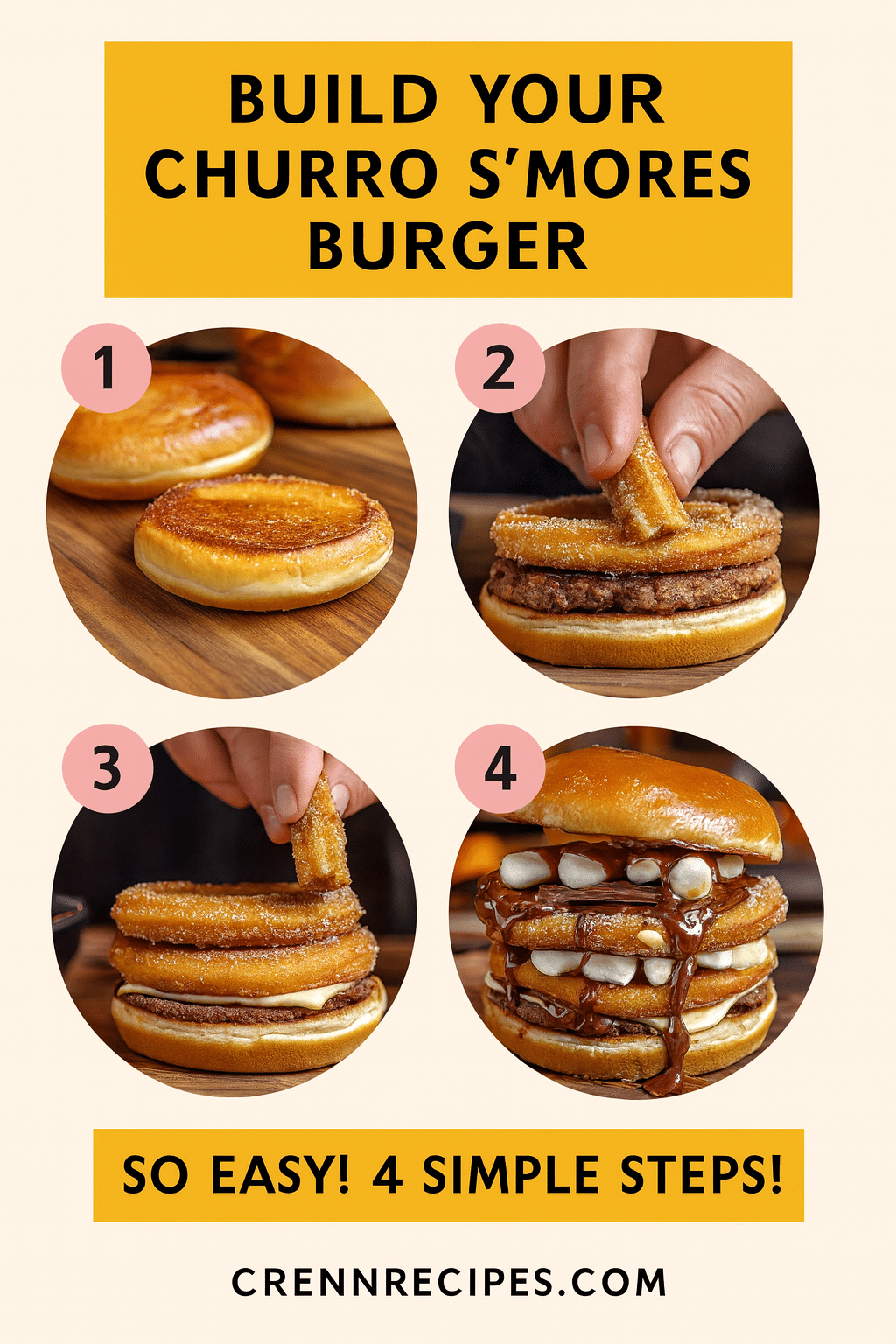 How to build churro s'mores burger tutorial pin - step-by-step sophisticated desserts guide