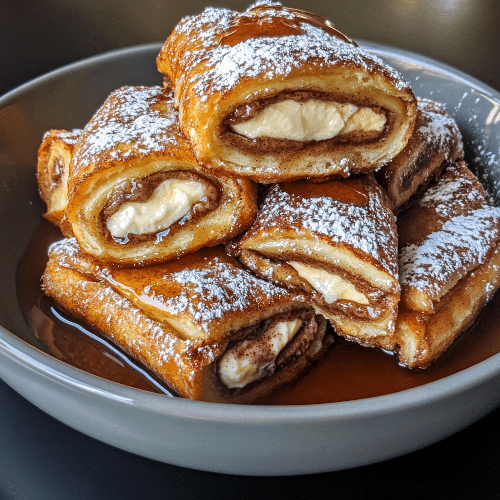 How to make Cinnamon Roll Stuffed French Toast with Bourbon Drizzle — key cooking step