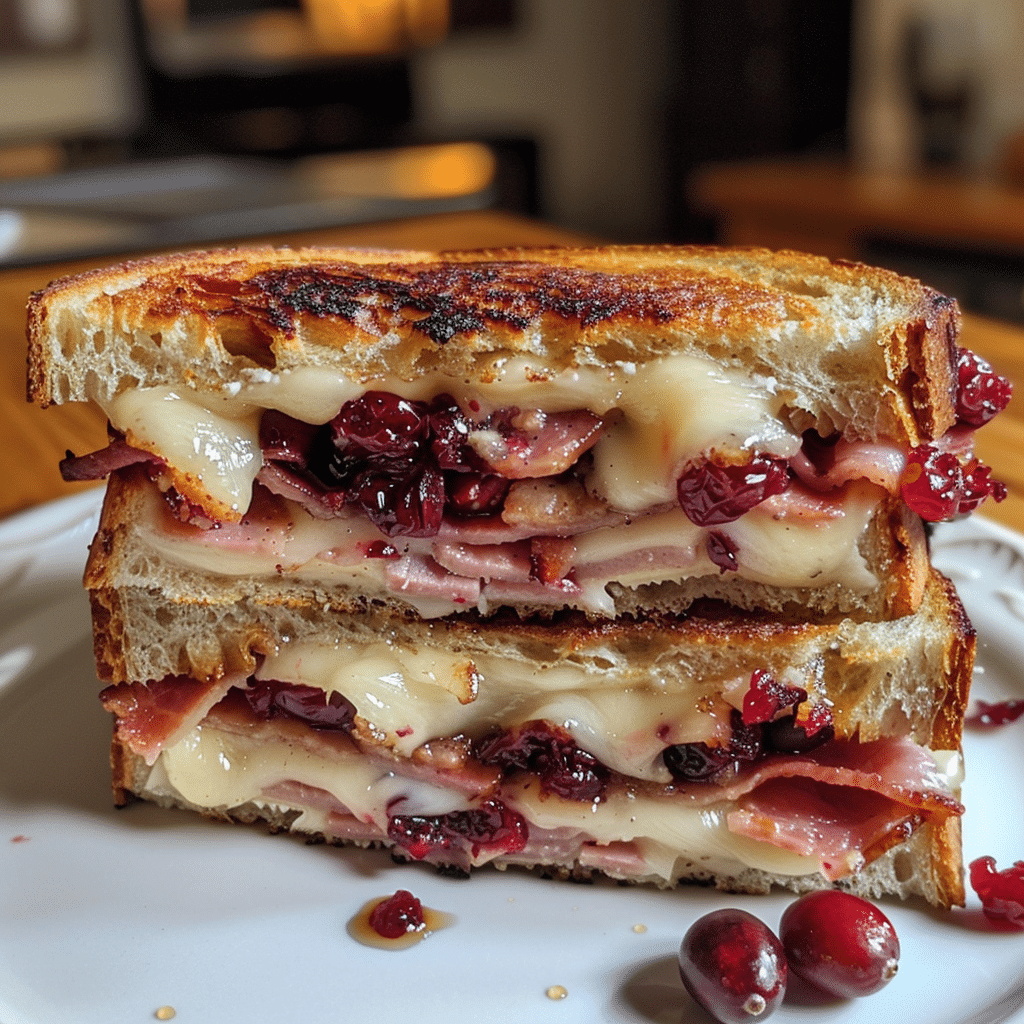 How to make Cranberry Brie & Bacon Thanksgiving Grilled Cheese — key cooking step