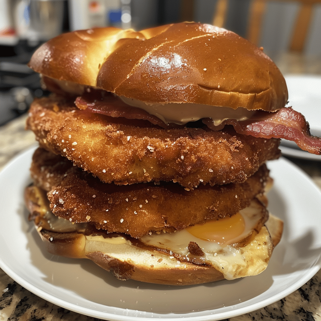How to make Crispy Schnitzel Bacon Pretzel Sandwich — key cooking step