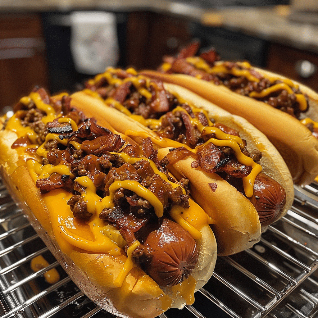 How to make Double BBQ Bacon Cheeseburger Dogs — key cooking step