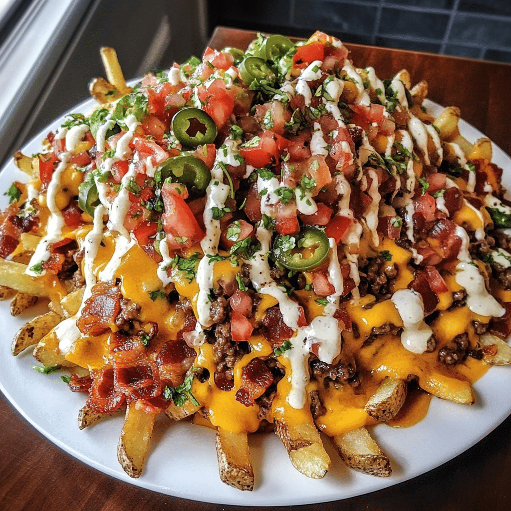 How to make Loaded Bacon Cheeseburger Nacho Fries — key cooking step