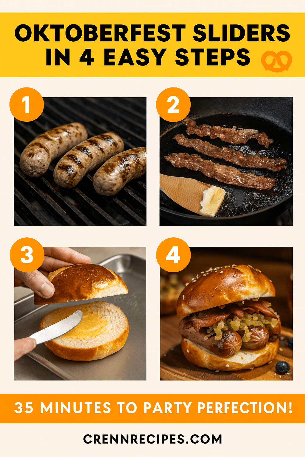 How to make Oktoberfest Bratwurst Sliders tutorial pin - step-by-step gourmet appetizers guide