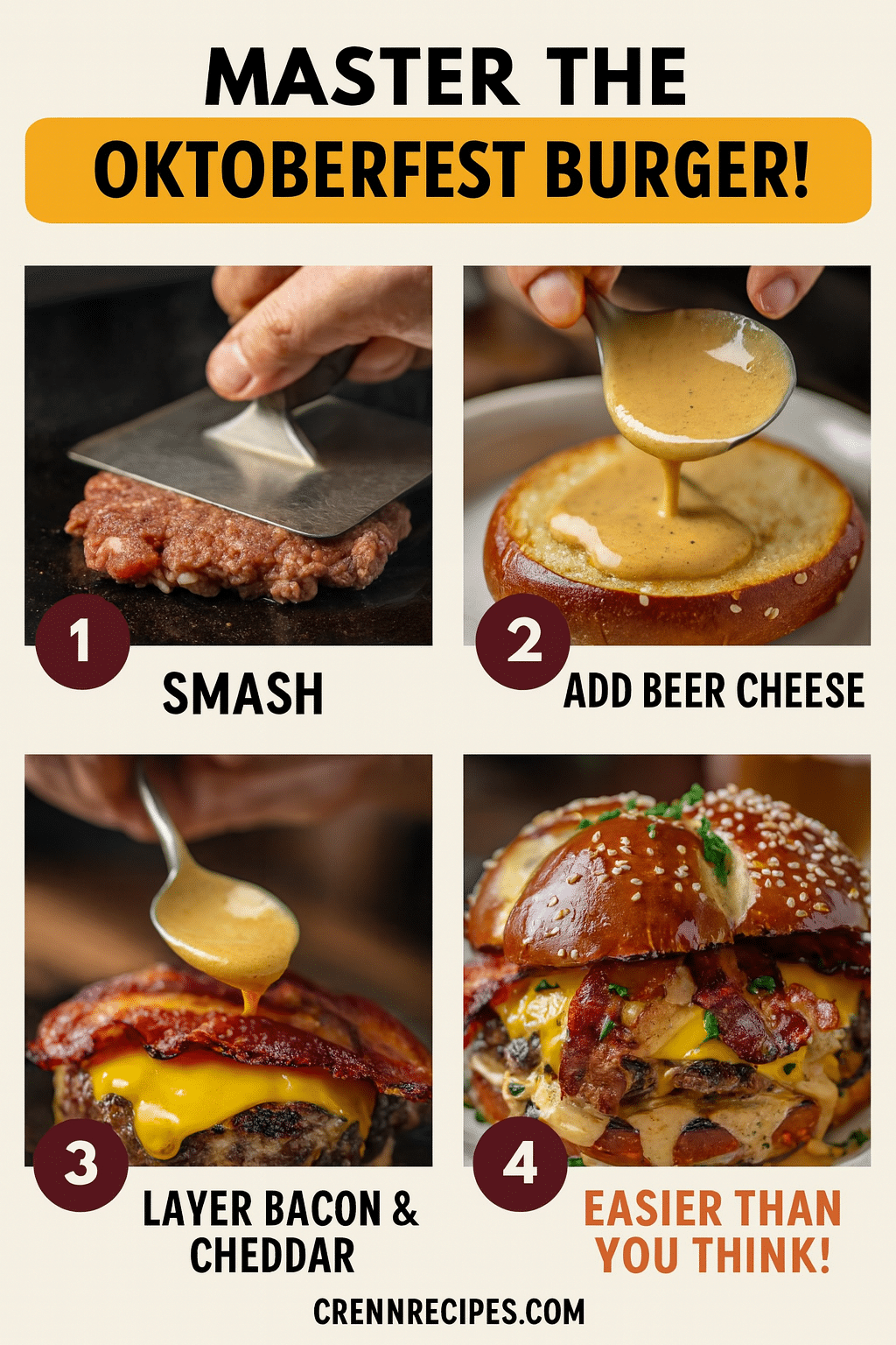 How to build perfect Oktoberfest smash burger tutorial pin - step-by-step gourmet burger guide