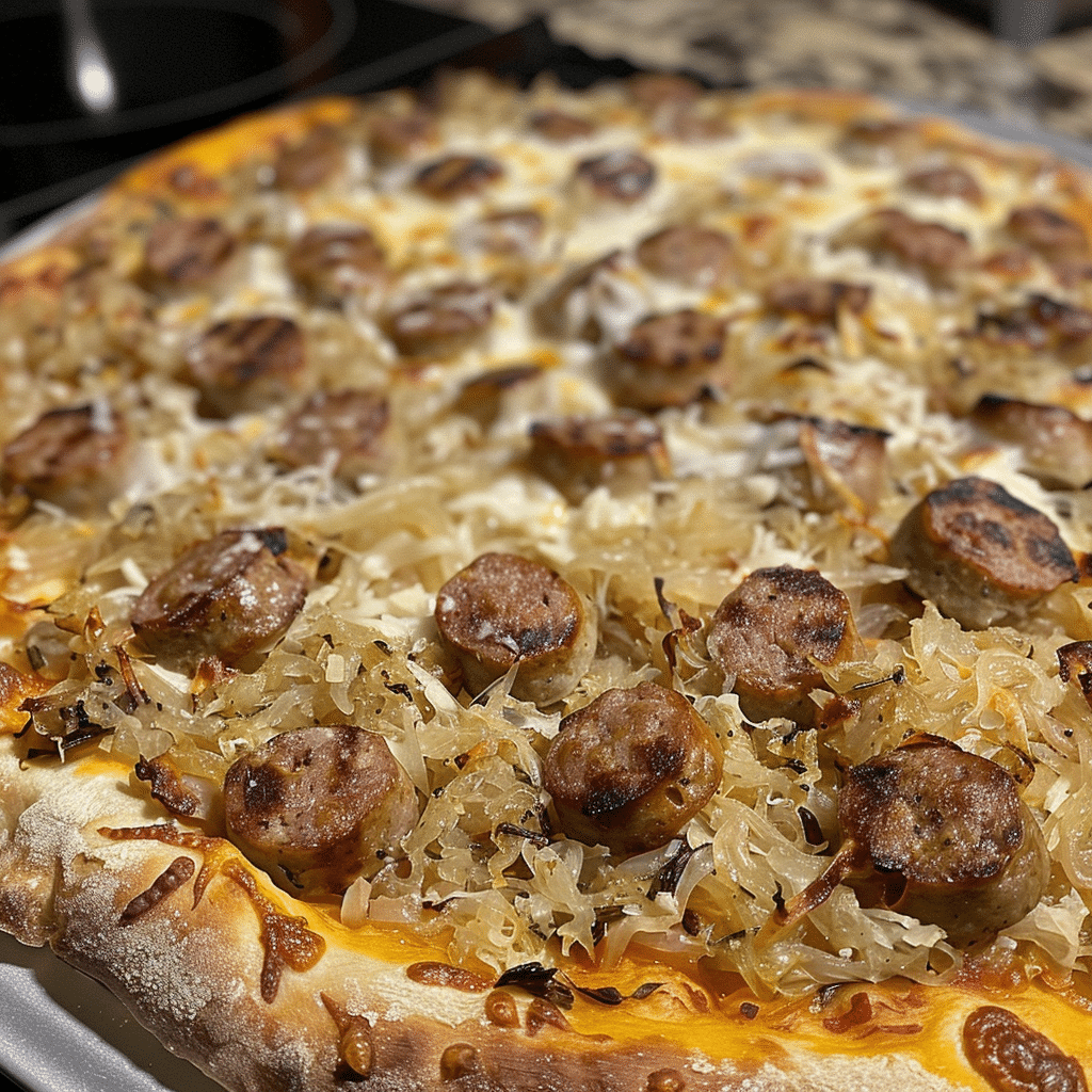 How to make Oktoberfest Sausage Sauerkraut Pizza — key cooking step