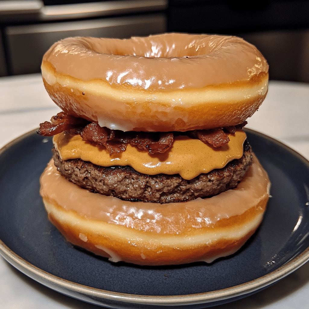 Peanut Butter & Bacon Stuffed Donut Burger — chef-tested restaurant-quality photo